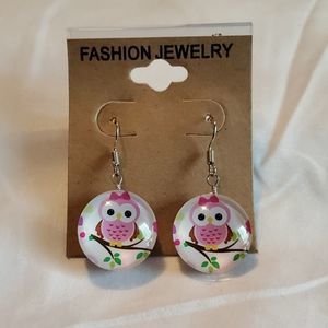 NEW DOUBLE SIDED GLASS DOME OWL EARRINGS